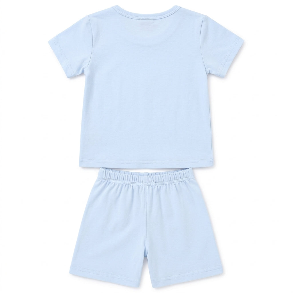 IMPORTED BABY HAPPY BEAR 100% COTTON SOFT HIGH QUALITY SUMMER T-SHIRT & SHORTS SUIT SKY BLUE
