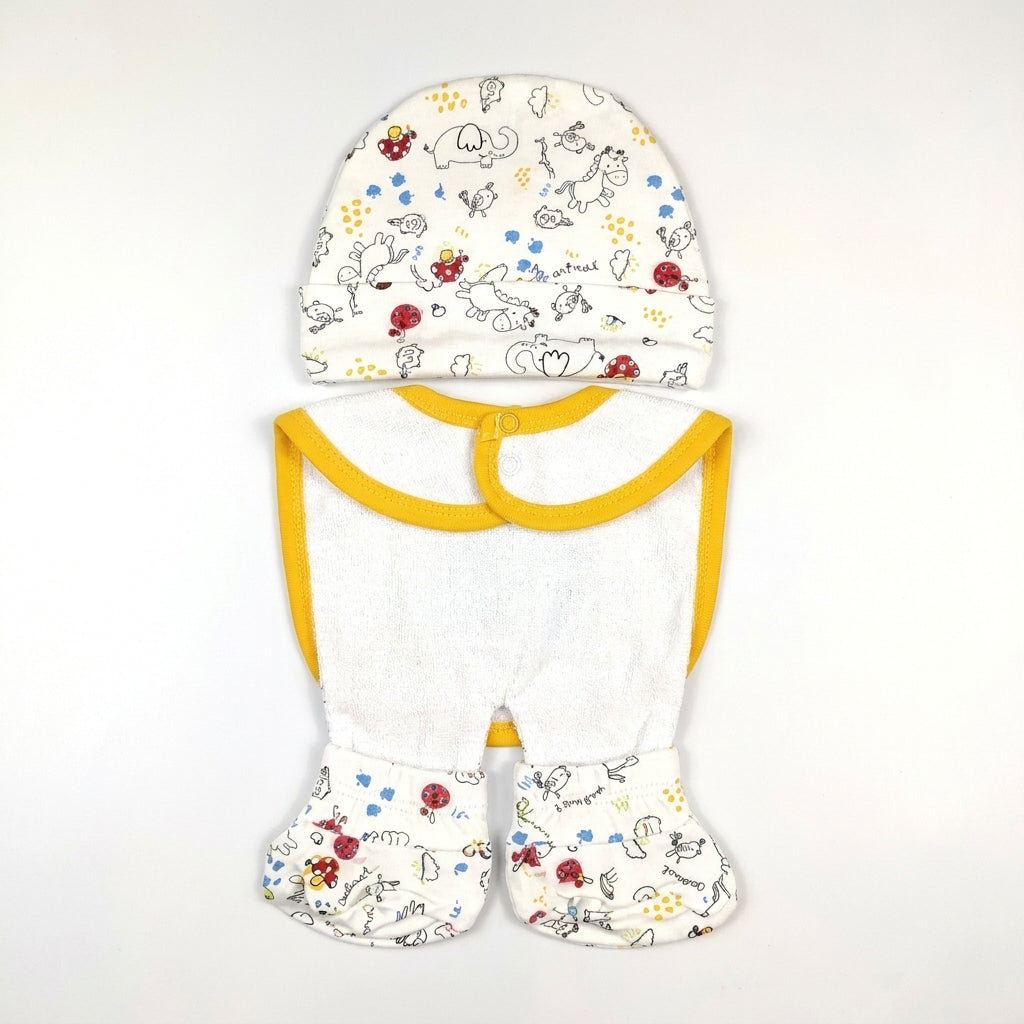 BABY CAP SET 3PCS ELEPHANT YELLOW