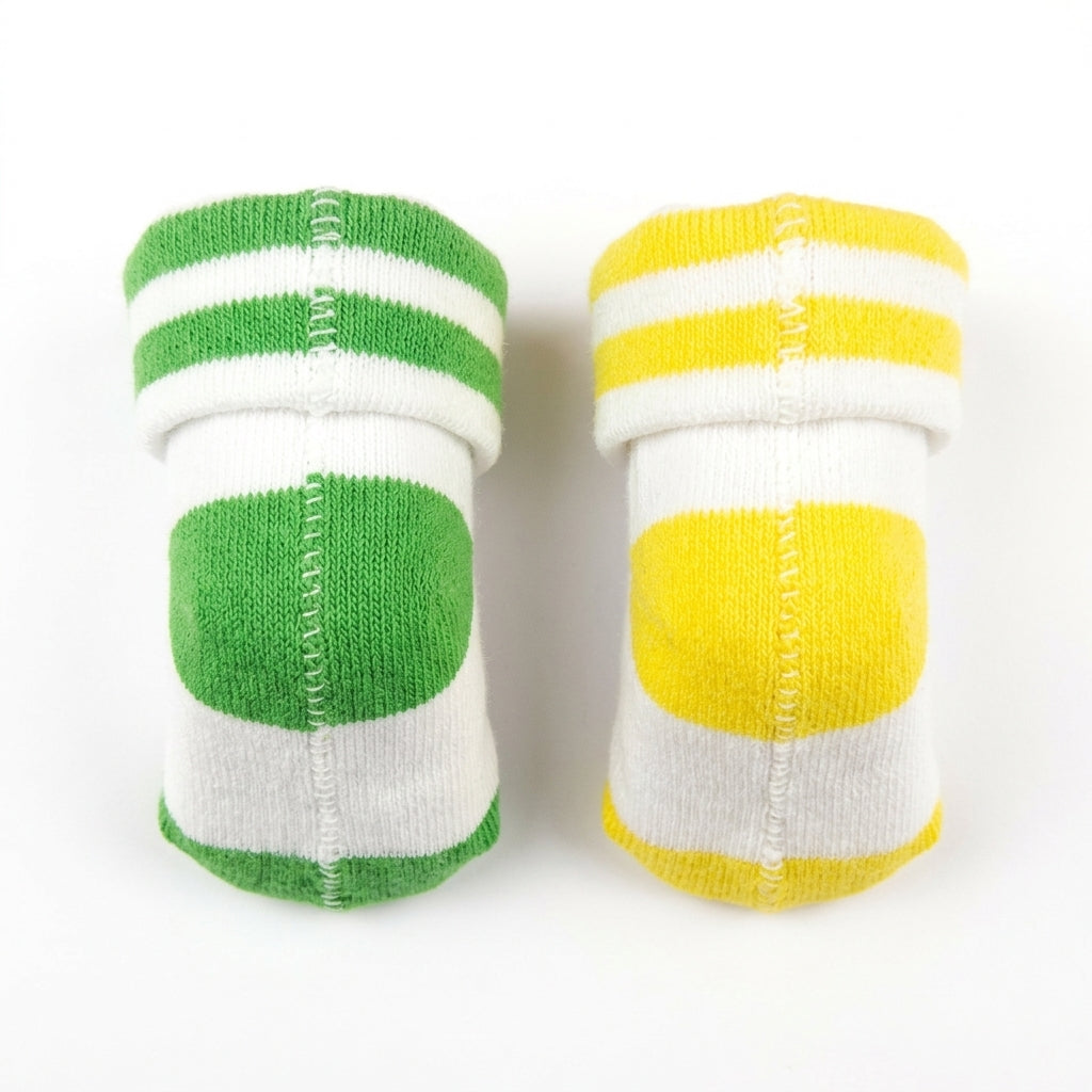 BABY STRIPED COTTON SOCKS PACK OF 2 (GREEN & YELLOW)(0-3M)