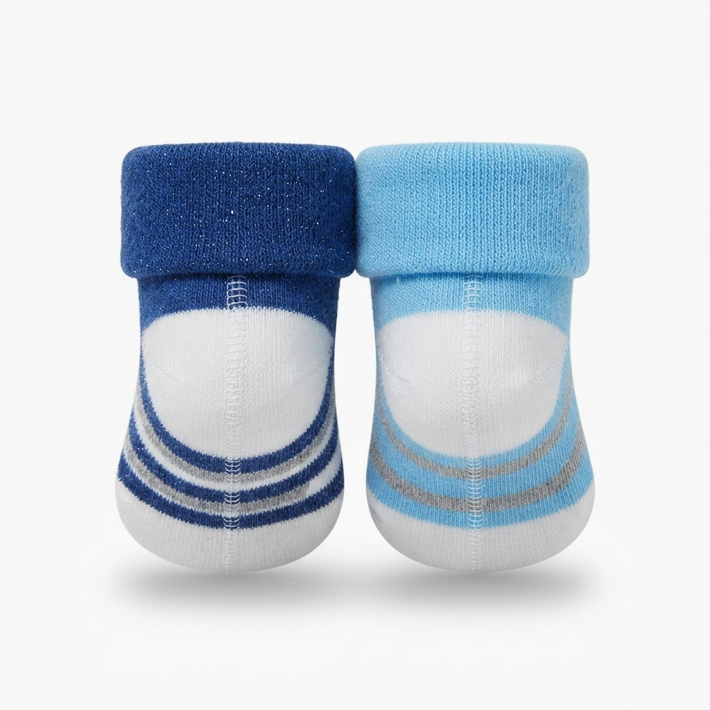 BABY STRIPED COTTON SOCKS PACK OF 2 (SKY BLUE & DARK BLUE)(0-3M)