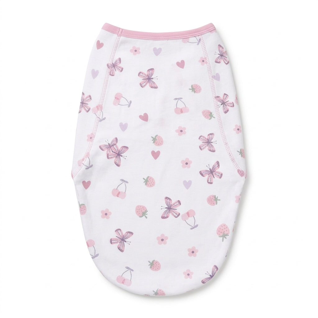BABY ADJUSTABLE SWADDLE STRAWBERRY PRINT WHITE