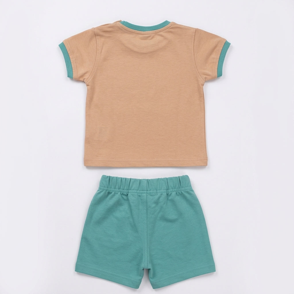 Imported Fabric Mario Summer Outfit - Beige & Teal