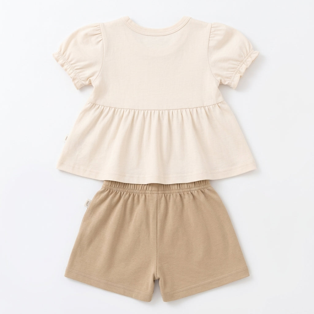 Imported Baby Girls Cotton Frock & Shorts - Cream Butterfly