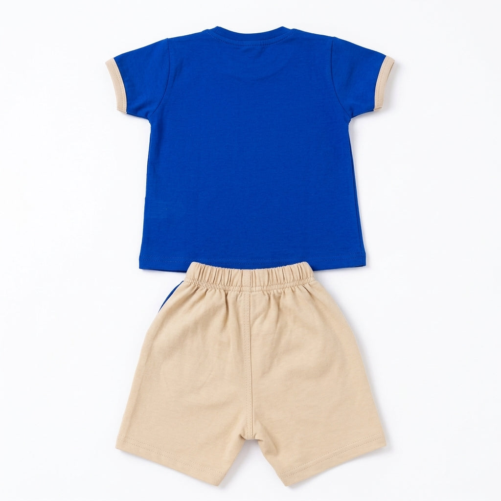 Imported Fabric Trendy Summer Outfit - Royal Blue & Beige