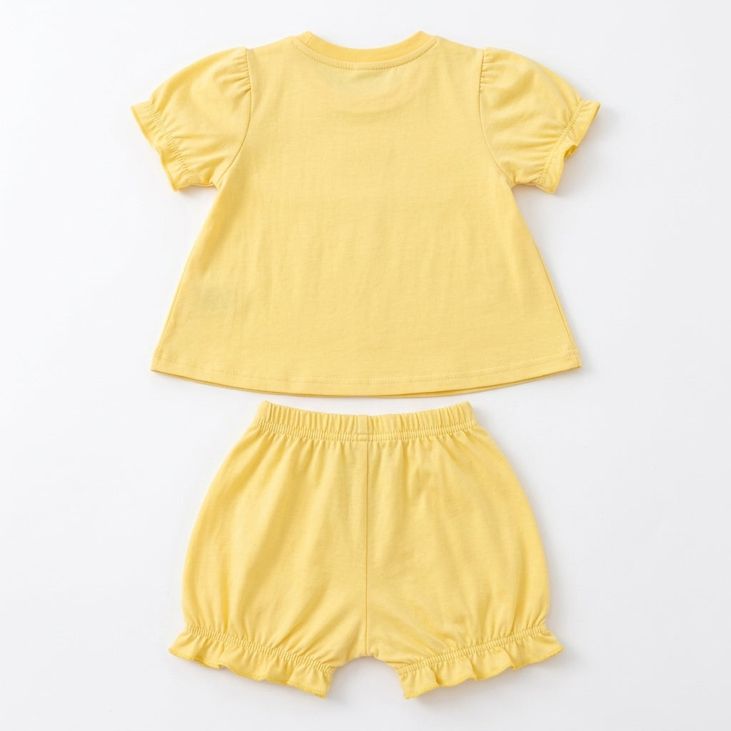 IMPORTED PREMIUM BABY GIRLS SOFT SUMMER SET YELLOW FROCK STYLE TOP & BLOOMER