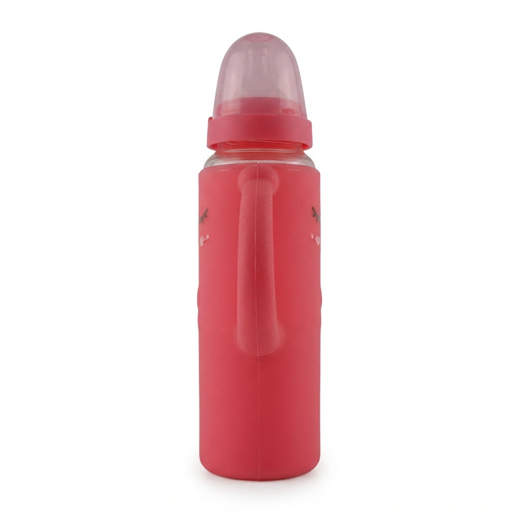 BABY GLASS FEEDER FULL COVER HANDLE RED