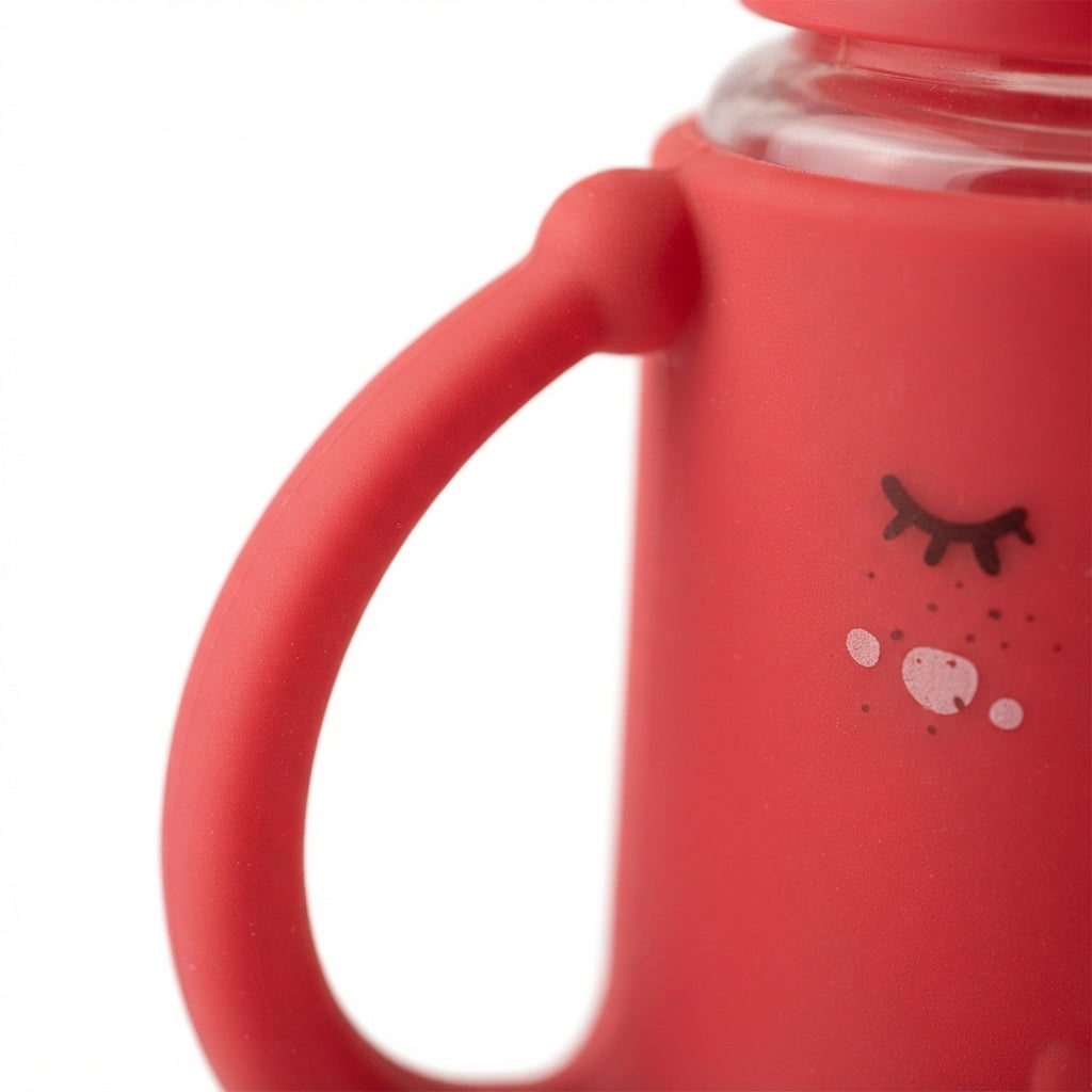 BABY GLASS FEEDER FULL COVER HANDLE RED