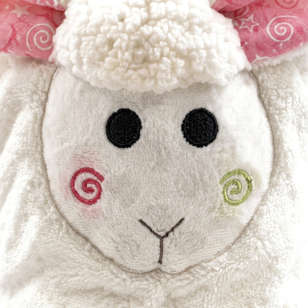 BABY HOODED BATH TOWEL SHEEP WHITE FANCY
