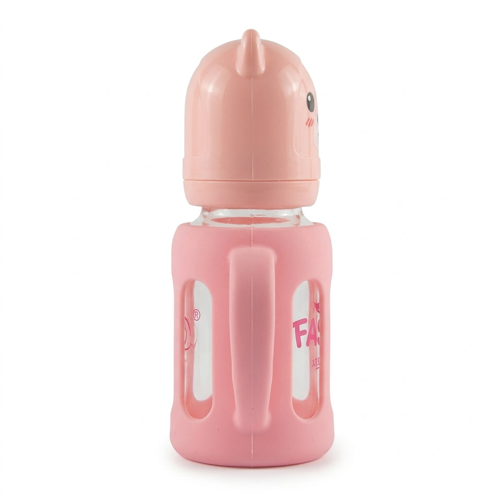 BABY GLASS FEEDER CARTOON BEAR PINK FISH