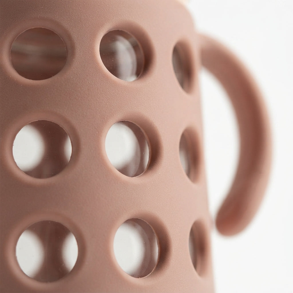 BABY GLASS FEEDER SILICONE COVER BROWN