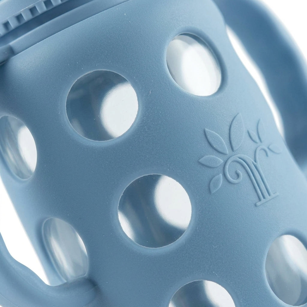 BABY GLASS FEEDER SILICONE COVERED BLUE