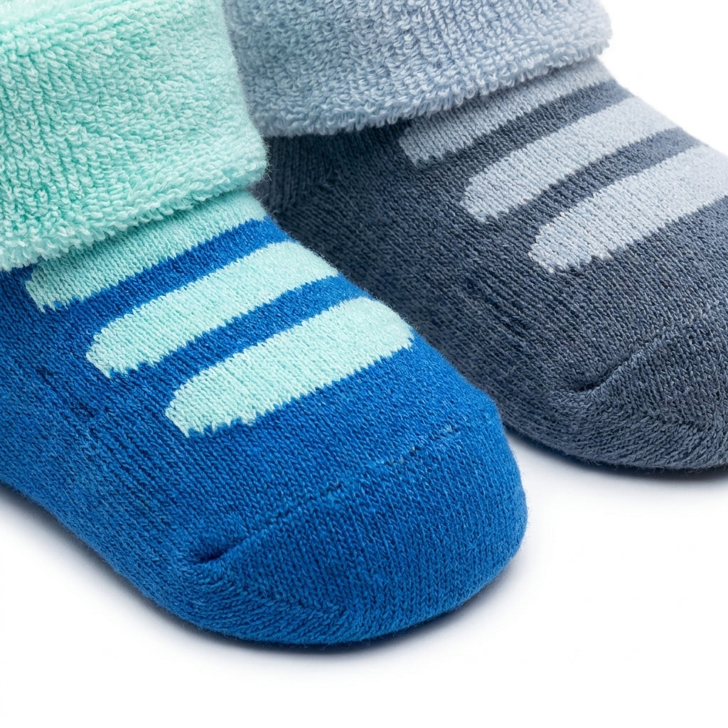 2 PACK BOY TERRY COTTON SOCKS OCEAN BLUE & DENIM BLUE (1-2YEARS)