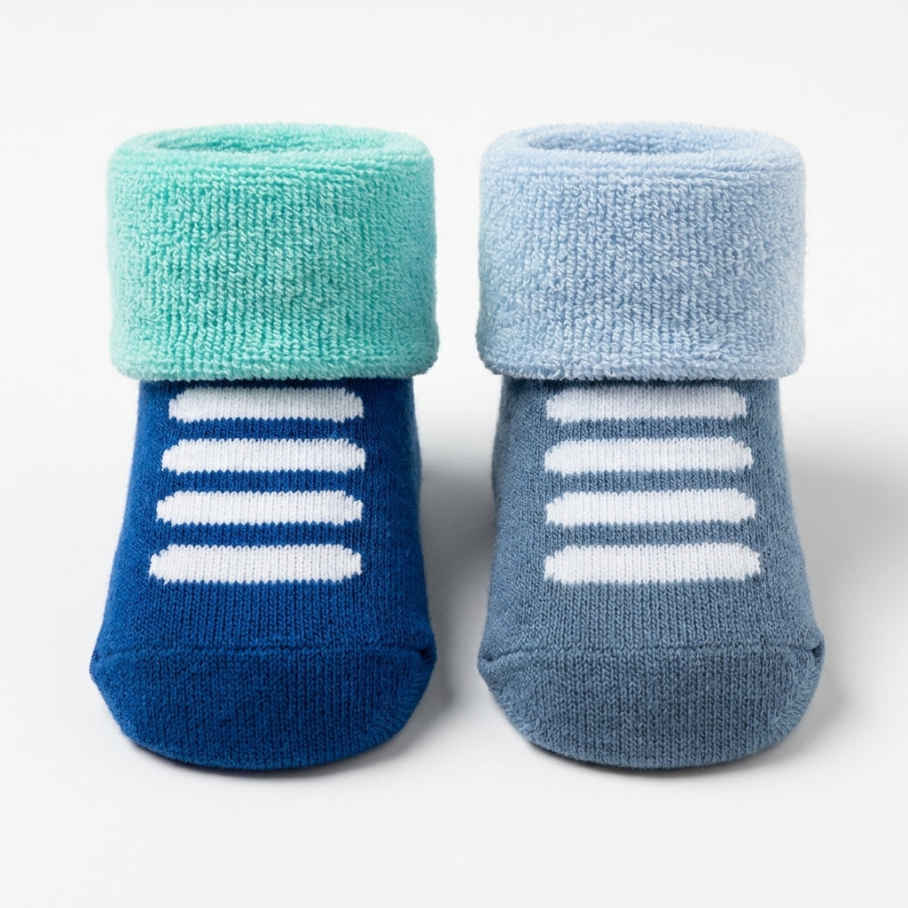 2 PACK BOY TERRY COTTON SOCKS OCEAN BLUE & DENIM BLUE (1-2YEARS)