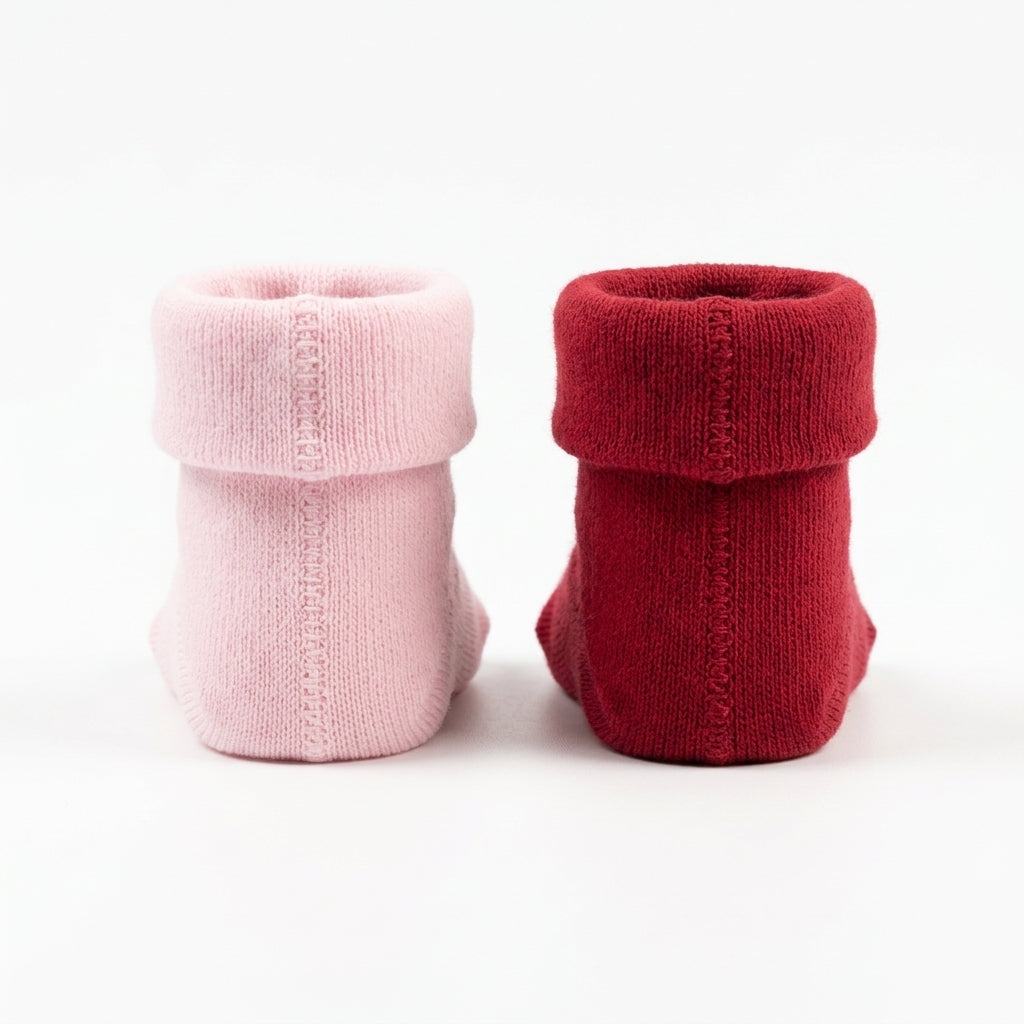SOFT COTTON BABY SOCKS PACK OF 2 (BABY PINK & RED)(0-3M)