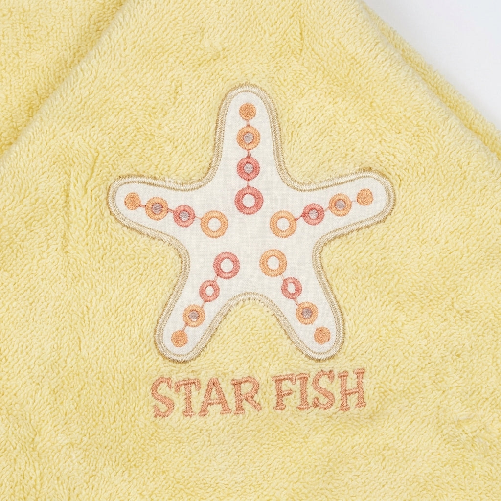 BABY HOODED BATHTOWEL TERRY STAR YELLOW
