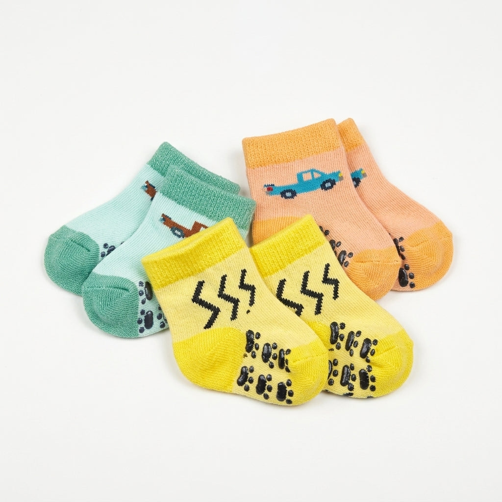BABY SOCKS FANCY 3PCS PACK TRUCK PRINT CHUBESTER`S