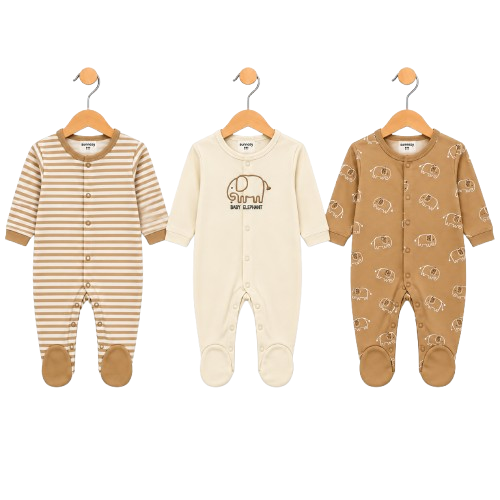 Baby Elephant – Mustard & Cream baby footed romper