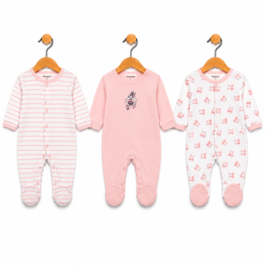 Baby Winter Footed Rompers 3-Pack | Minnie Mouse – Pink & White