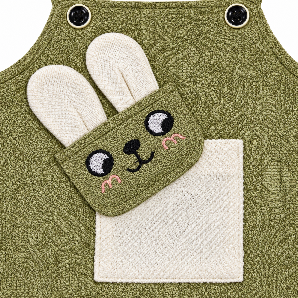 Green & White Bunny Dungaree Romper & Shirt Set – Tilted Olive Rabbit Chest Appliqué