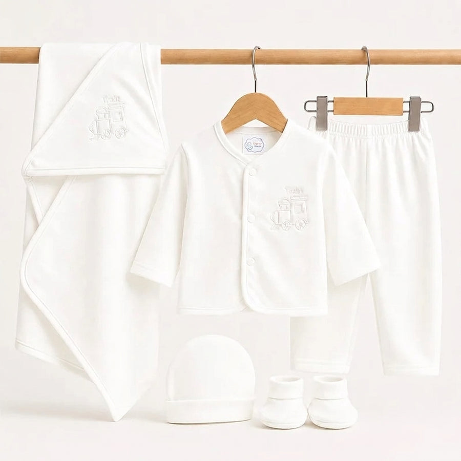 BABY SUIT 5 PIECES SET WHITE COLOR KOTRAI TRAIN