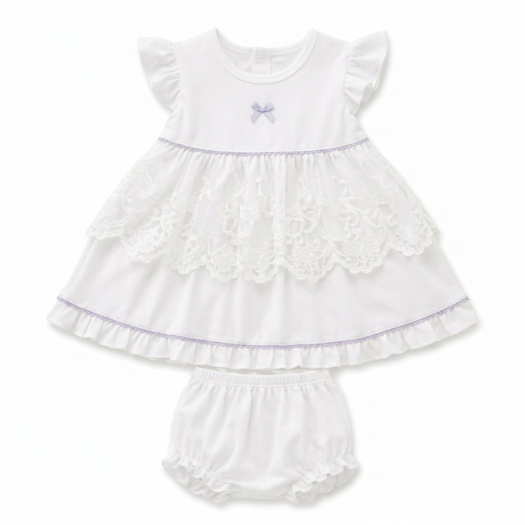 Imported Baby Girl White Lace Cotton Summer Frock Set
