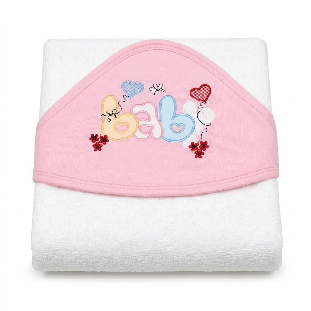 BABY HOODED BATH TOWEL BABY PINK MUMS WORLD