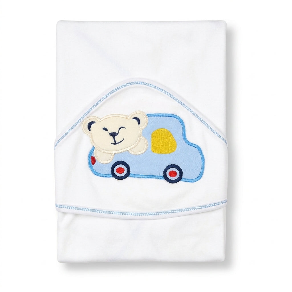 Baby Wrapping Sheet - Bear Car, White | Montaly
