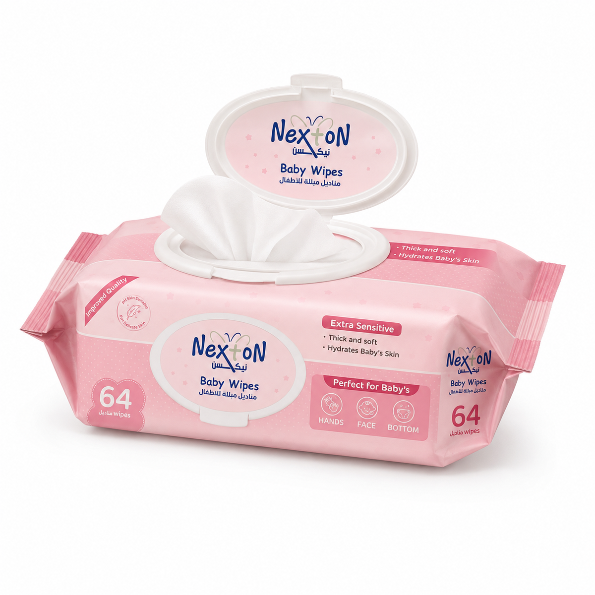 Nexton Soft & Thick Baby Wipes, 64 Pack