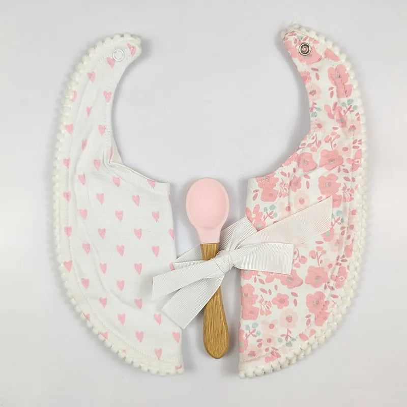 ALPACA PREMIUM 2 COTTON BIBS WITH SOFT SILICON SPOON FLORAL PRINT