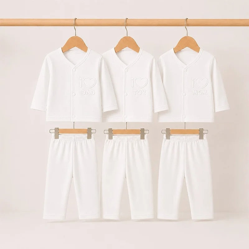 BABY 2 PCS SUIT PACK OF 3 I LOVE MOM WHITE COTTON