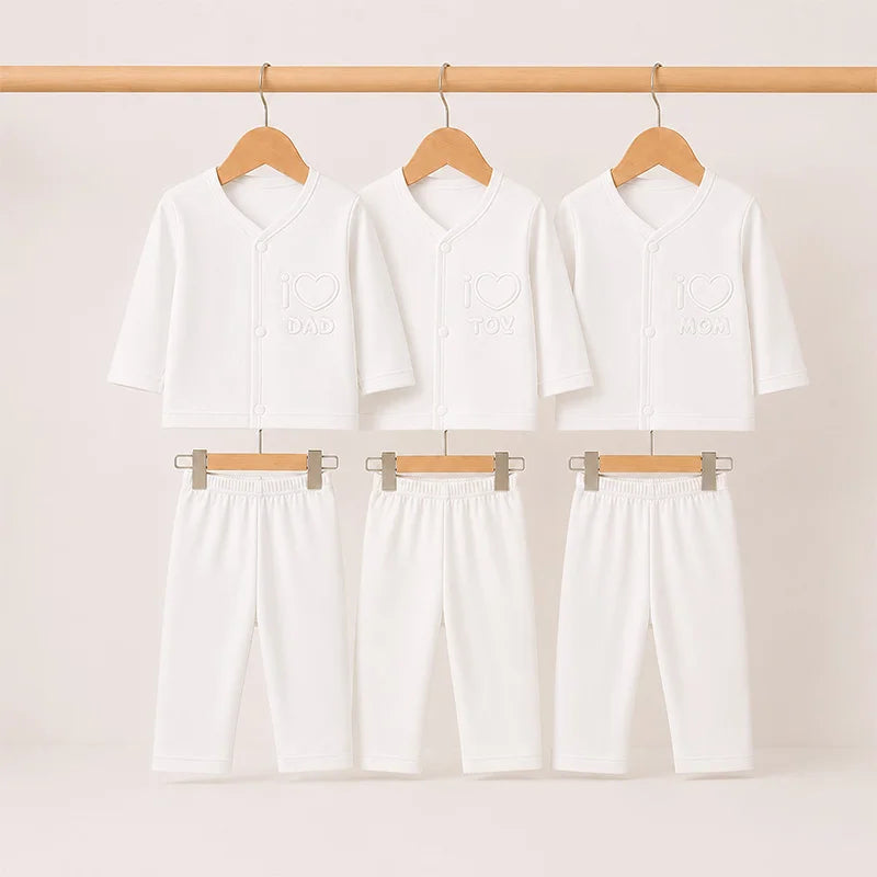 BABY 2 PCS SUIT PACK OF 3 I LOVE MOM WHITE COTTON