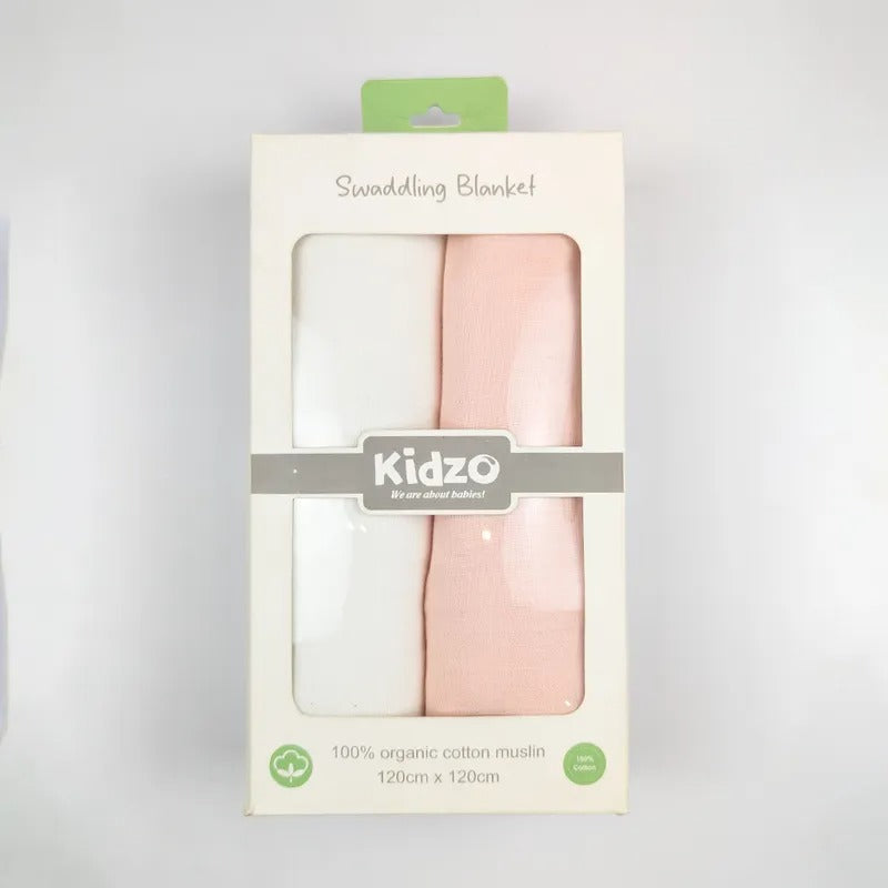 Baby Swaddle Blankets 2-Pack, Peach & White – Kidzo