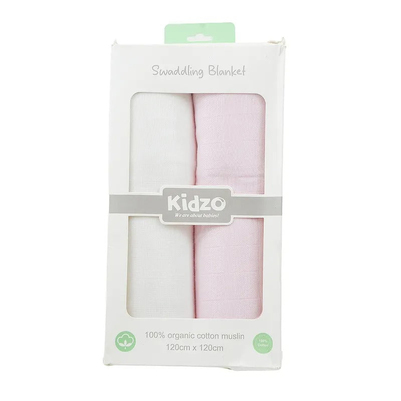 Baby Swaddle Blankets 2-Pack, White & Pink – Kidzo