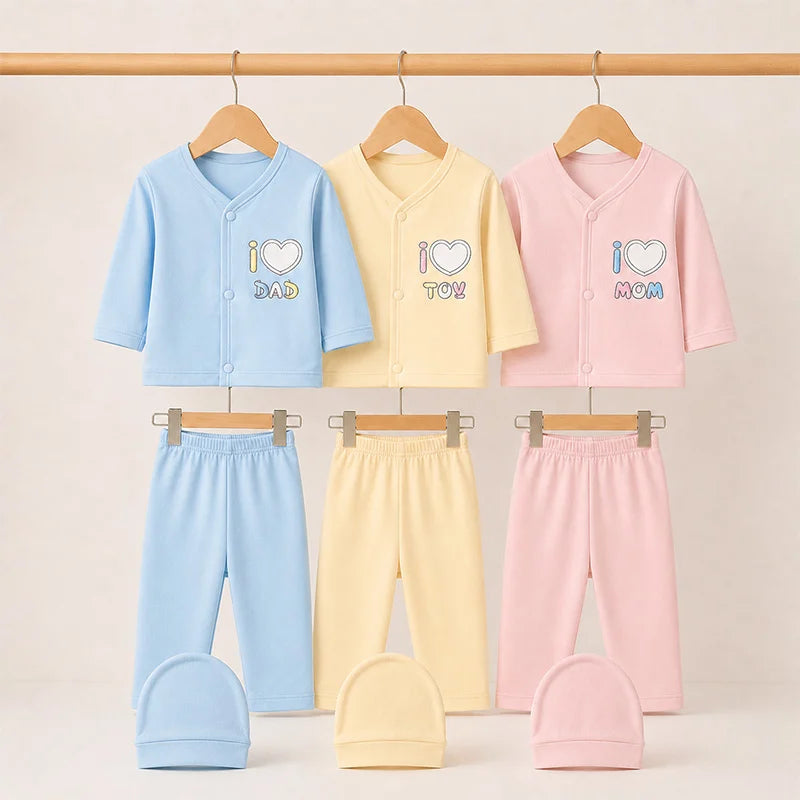 BABY 3 PCS SUIT PACK OF 3 MIX COLOR LOVE TOY MOM DAD