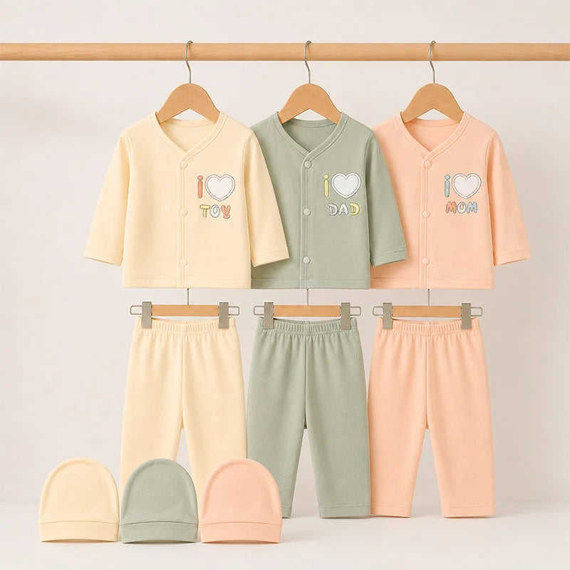 BABY 3 PCS SUIT PACK OF 3 SOFT FABRIC LOVE MOM DAD MULTI COLOR