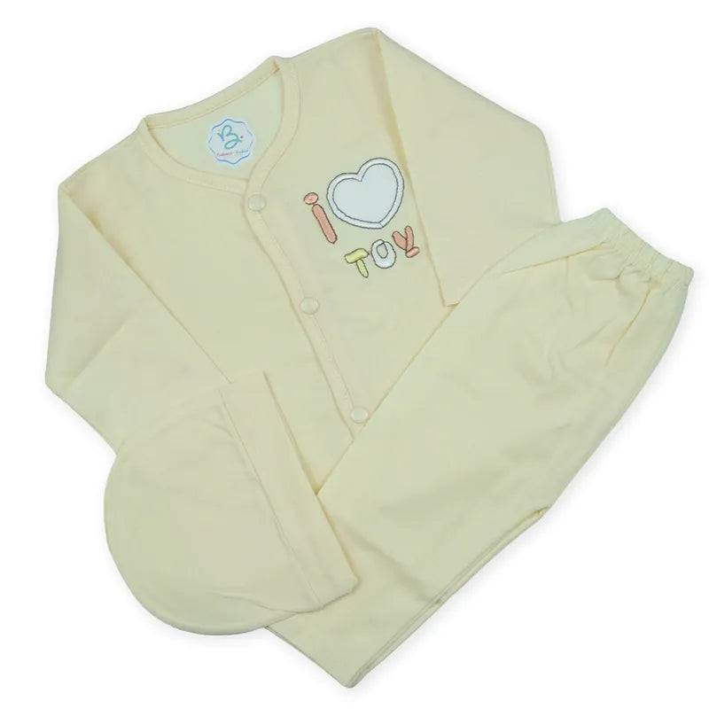 BABY 3 PCS SUIT PACK OF 3 SOFT FABRIC LOVE MOM DAD MULTI COLOR - image 4