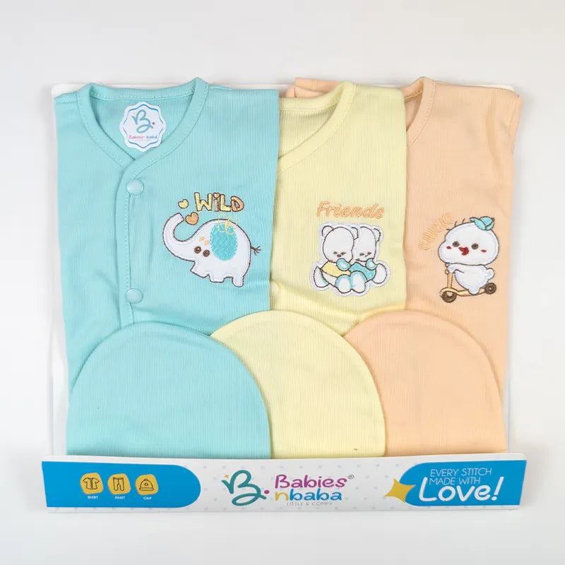 BABY 3 PIECE BODY SUIT PACK OF 3 MIX COLOR ELEPHANT CHIKI FRIEND - image 2