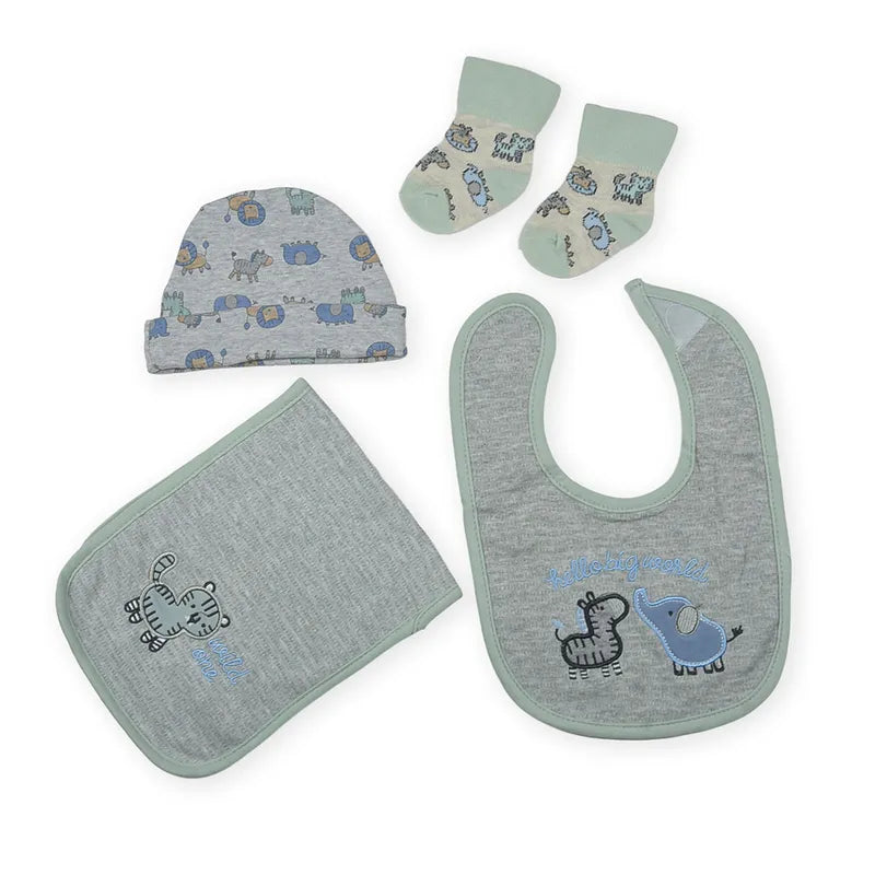 BABY 4PCS CAP SOCKS+BIB SET GREY