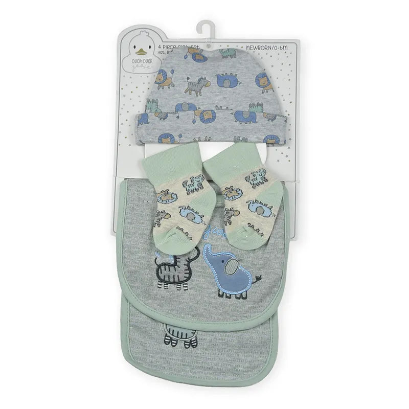 BABY 4PCS CAP SOCKS+BIB SET GREY - image 4