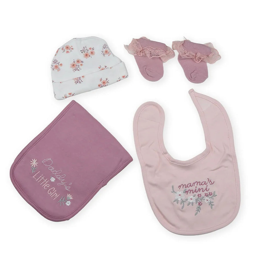 BABY 4PCS CAP SOCKS+BIB SET PINK