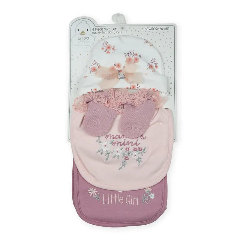 BABY 4PCS CAP SOCKS+BIB SET PINK - image 2