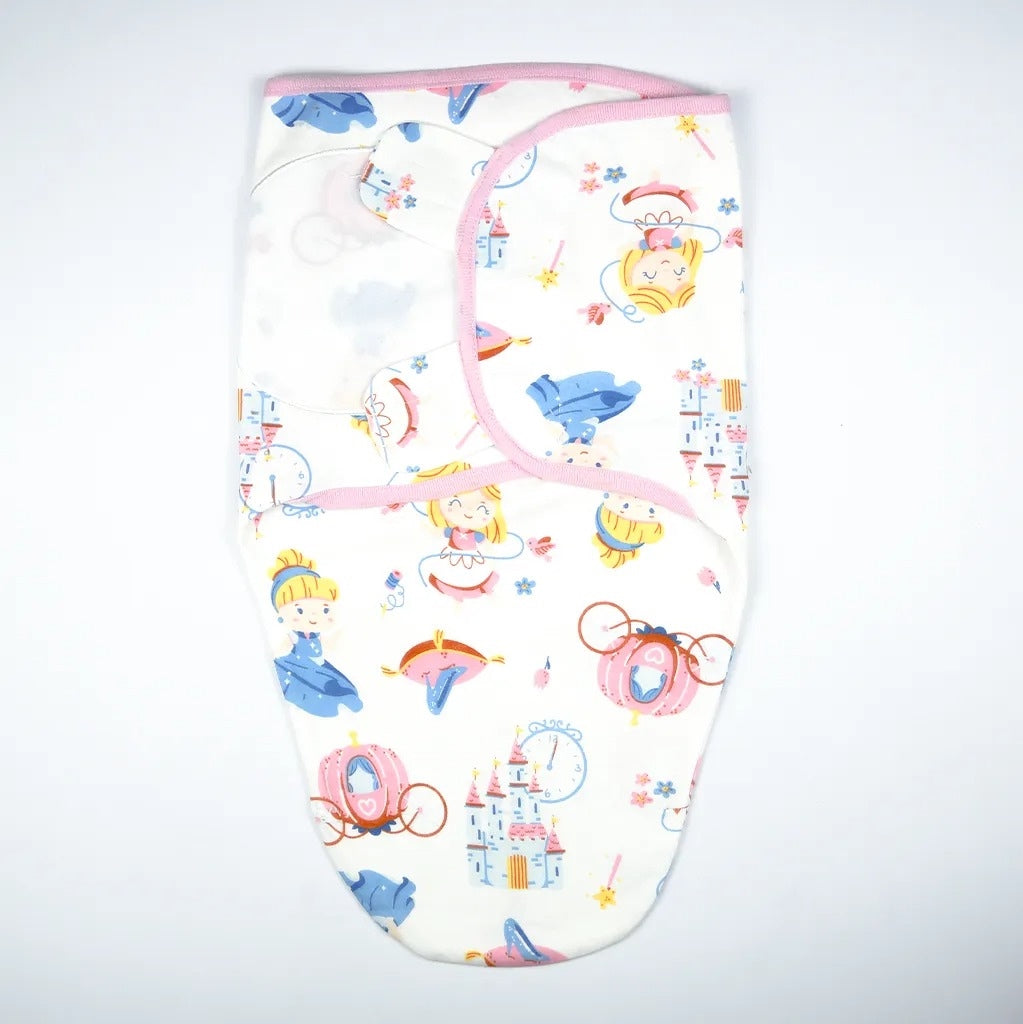 BABY ADJUSTABLE SWADDLE FAIRY PRINT PINK AND BLUE