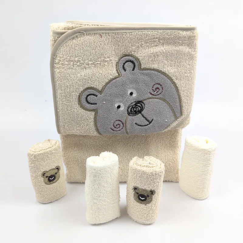 BABY BATH TOWEL+4PCS FACETOWEL BEAR LIGHT BROWN - image 2