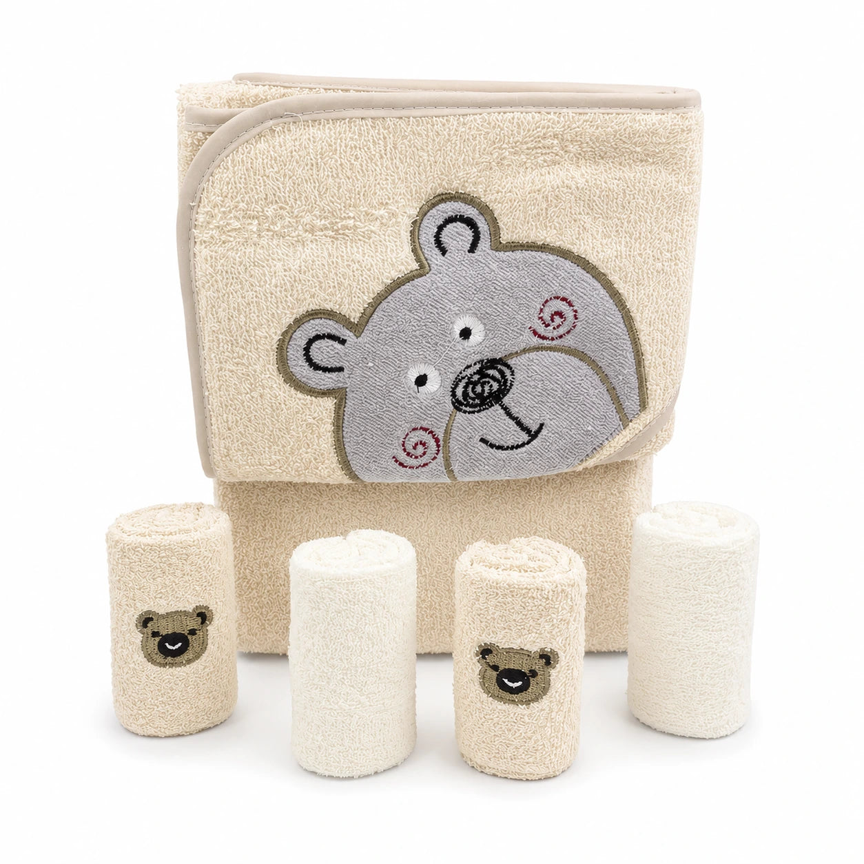 BABY BATH TOWEL+4PCS FACETOWEL BEAR LIGHT BROWN