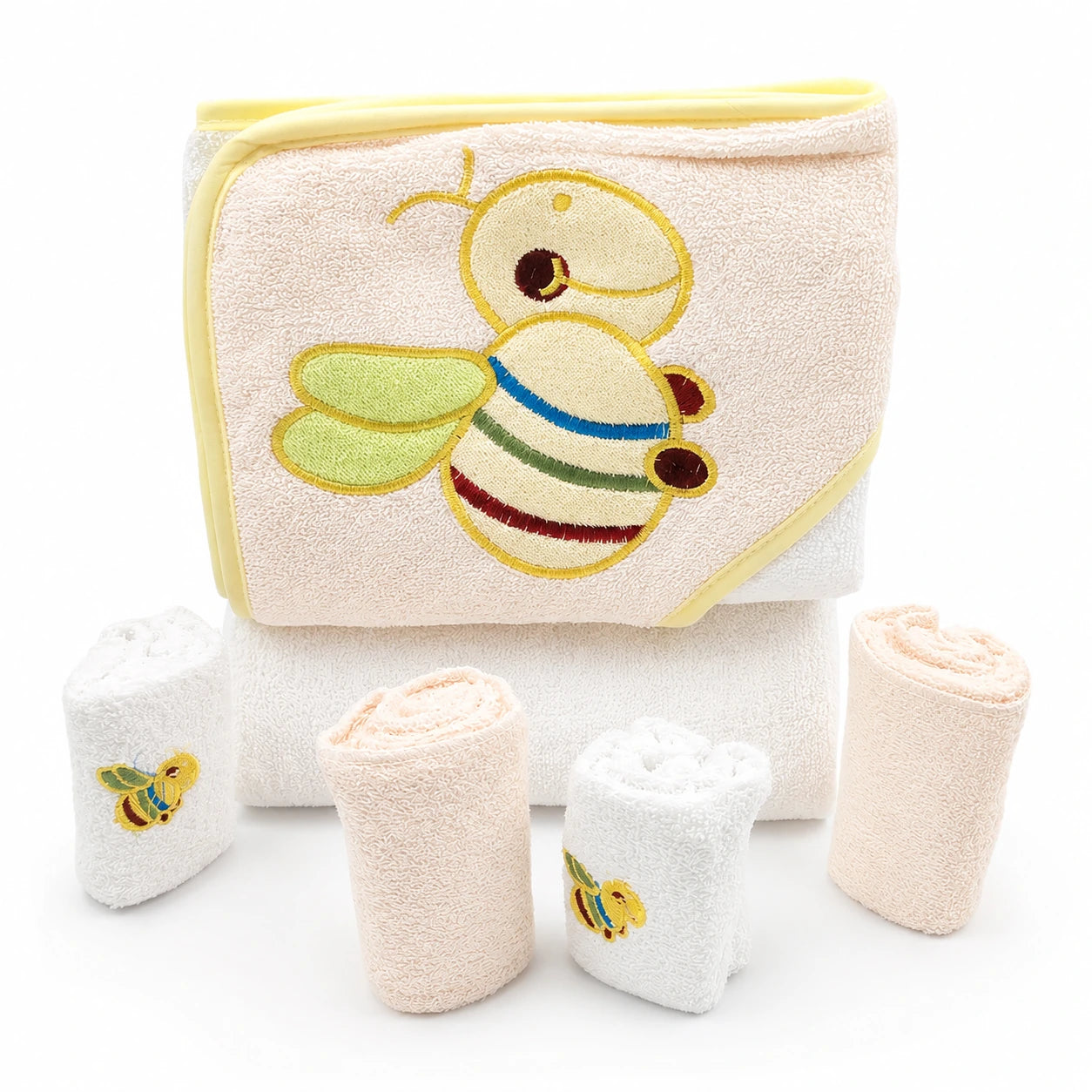 BABY BATH TOWEL+4PCS FACETOWEL BEE BABY PINK
