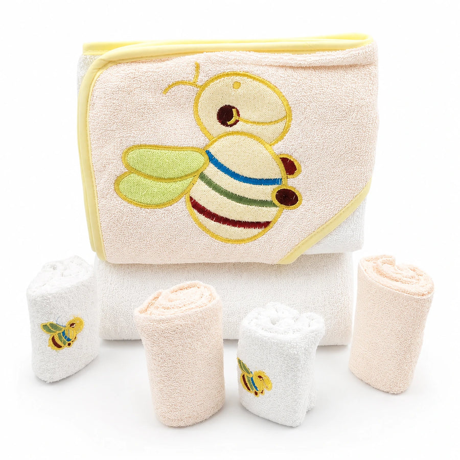 BABY BATH TOWEL+4PCS FACETOWEL BEE BABY PINK