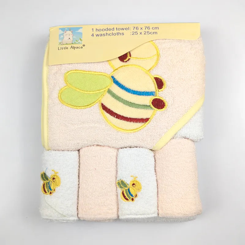 BABY BATH TOWEL+4PCS FACETOWEL BEE BABY PINK - image 4