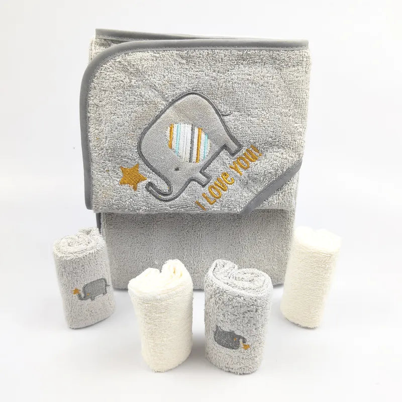 BABY BATH TOWEL+4PCS FACETOWEL ELEPHANT GREY - image 2