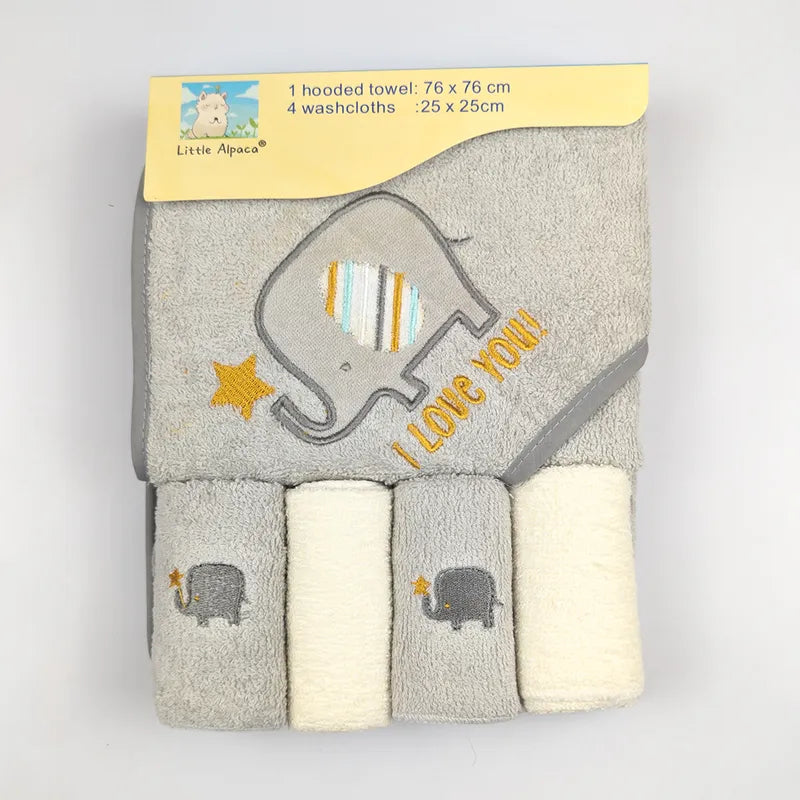 BABY BATH TOWEL+4PCS FACETOWEL ELEPHANT GREY - image 4