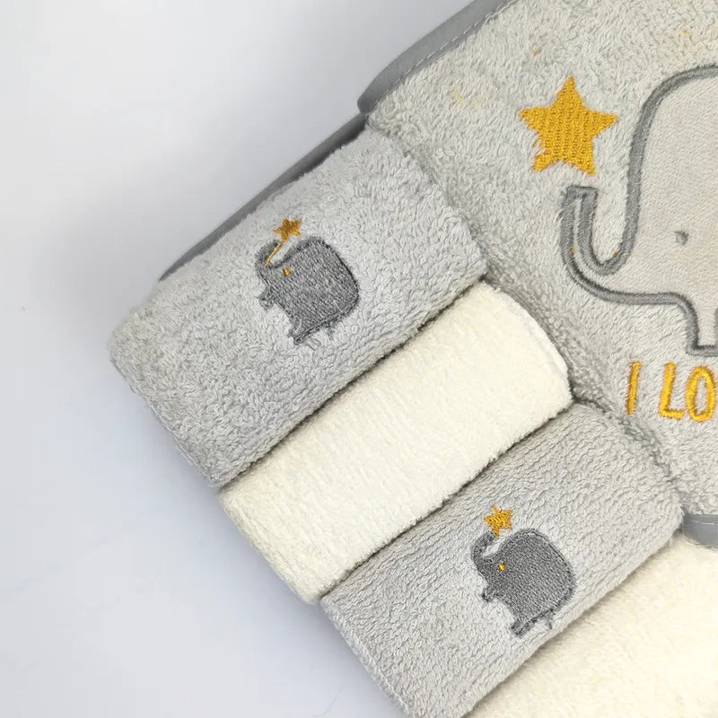 BABY BATH TOWEL+4PCS FACETOWEL ELEPHANT GREY - image 3